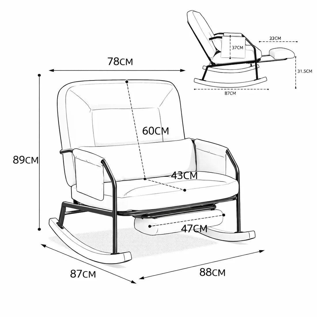 KORVEN – Reclining Corduroy Rocking Chair