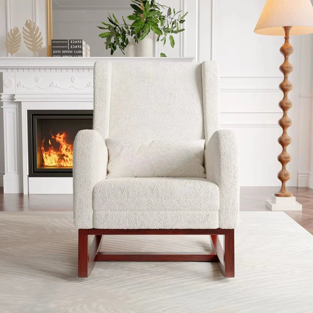 VELKA – Ivory Teddy Rocking Chair with Footrest